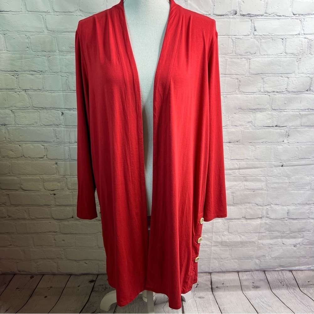 J. Jill Whatever Collection Red Open Front Duster Cardigan Large Petite